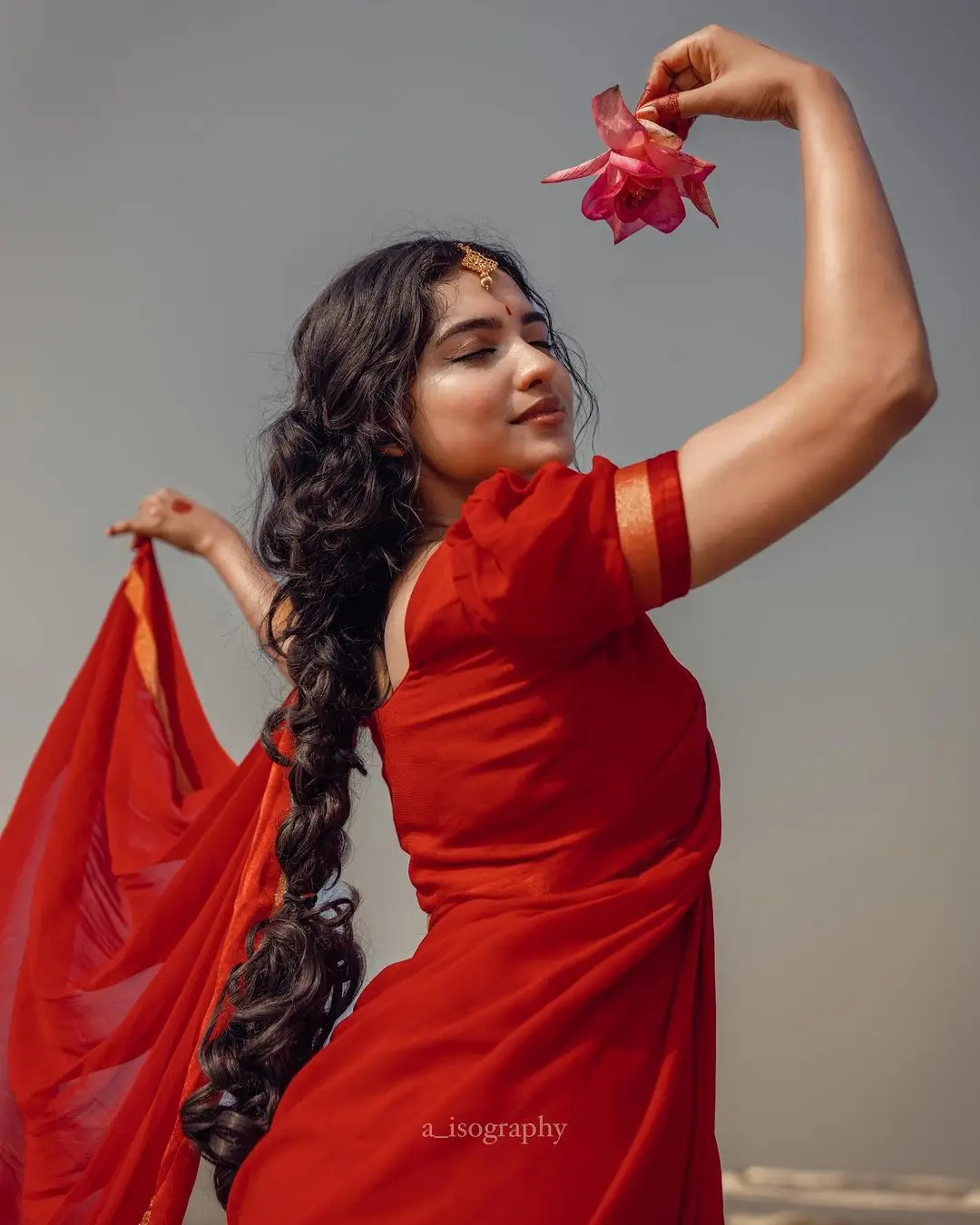 Malayalam Actress Mamitha Baiju in Beautiful Red Saree